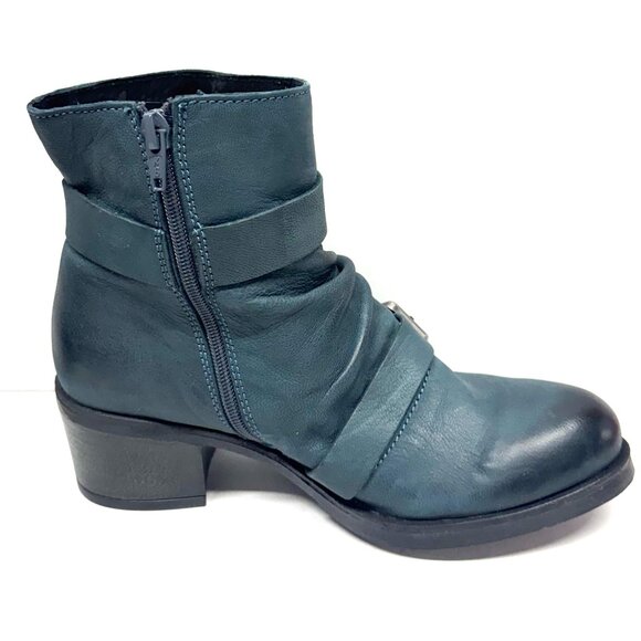 MIZ MOOZ HEELED LEATHER BOOTIE SIDE ZIP 37EU / 7US DARK TEAL Z-118 - Picture 4 of 5
